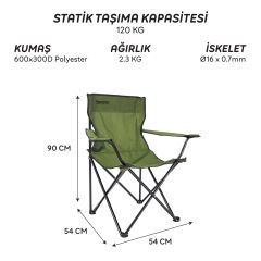 FreeCamp 9902B Sage Katlanır Kamp Sandalyesi-HAKİ